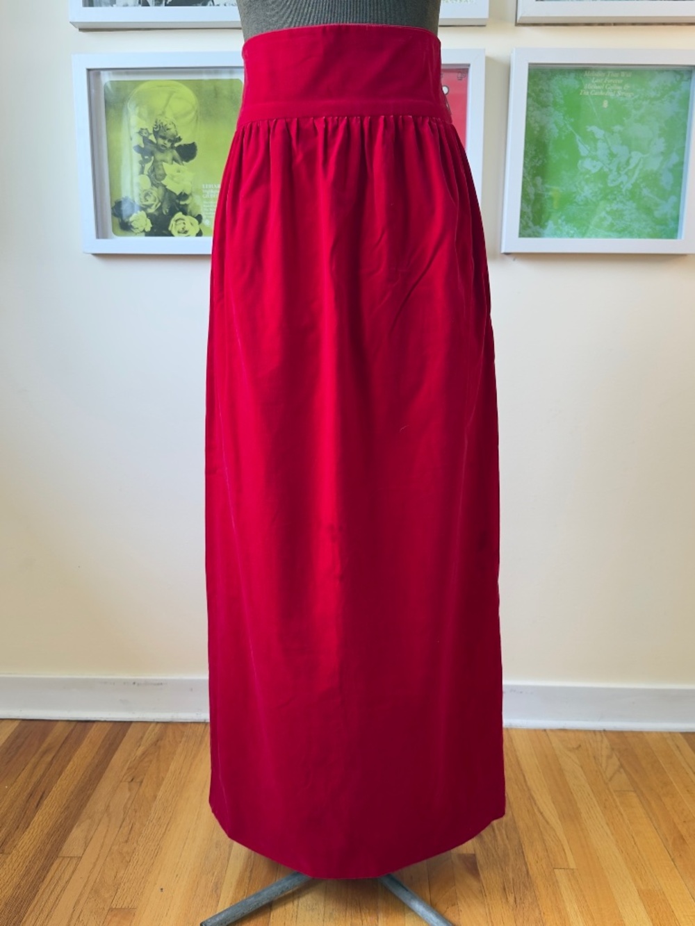 Vintage 70s Red Velvet Maxi Skirt | High Waist Velvet Column | Holiday Party